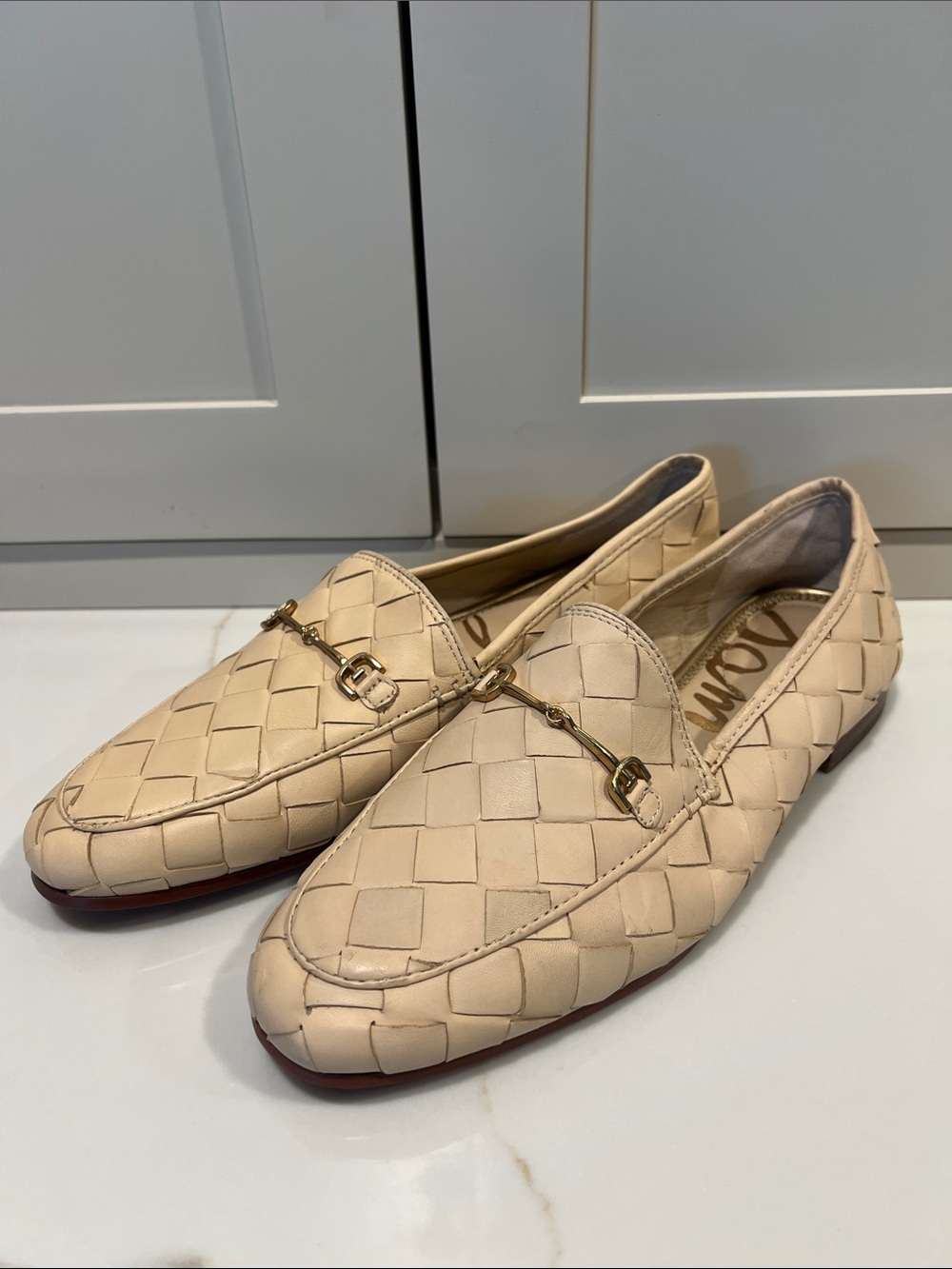 Sam Edelman Cream Woven Leather Bit Loafers Woven